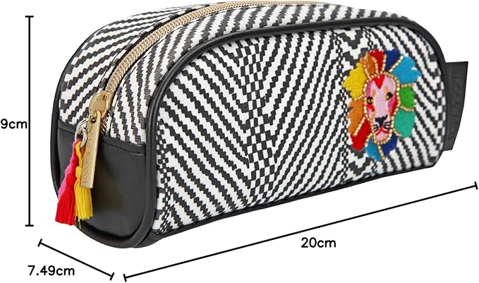 TOPModel Kosmetiktasche Schwarz Weiß mit Löwenkopfstickerei